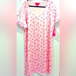 Pink Bows Hearts Breast Cancer Ribbons Ruffle Short Sleeve Plus MIDI Gown 2X